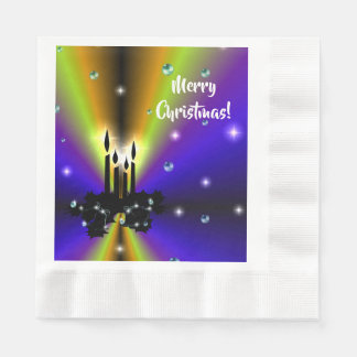Xmas on Purple Yellow Rainbow with Pearls Napkin