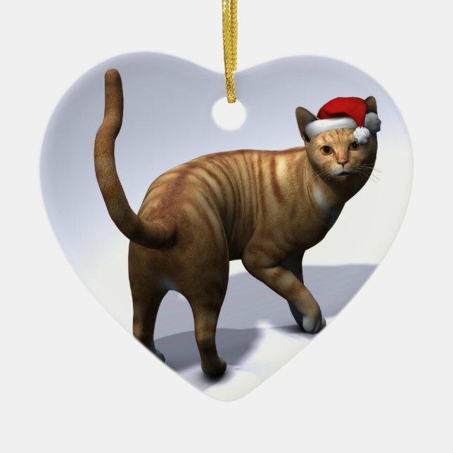 Xmas Orange Tabby Ceramic Ornament (Front)