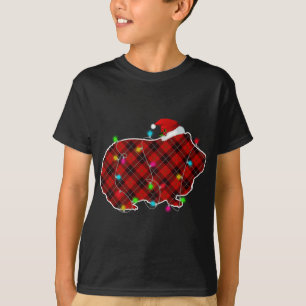 Xmas Pajama Red Plaid Christmas Lights Shark Anima T-Shirt
