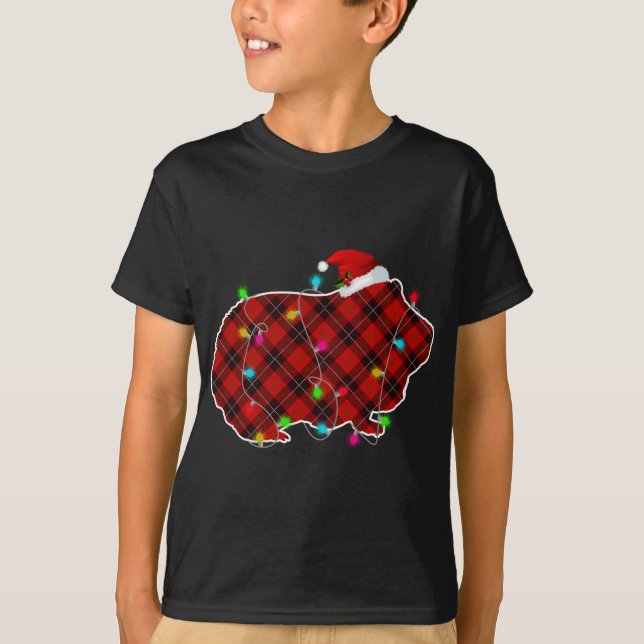 Xmas Pajama Red Plaid Christmas Lights Shark Anima T-Shirt (Front)