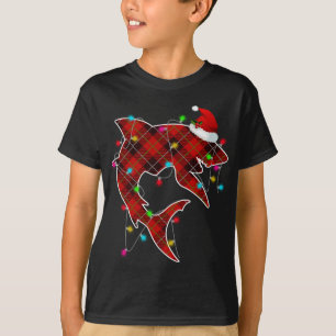 Xmas Pajama Red Plaid Christmas Lights Shark Anima T-Shirt