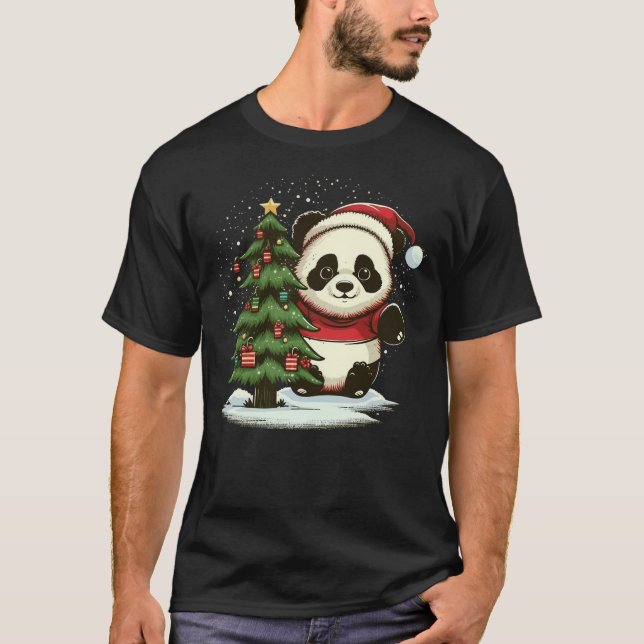 Xmas Panda Santa on Christmas Panda T-Shirt (Front)