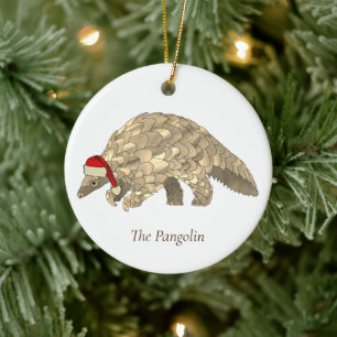 Xmas Pangolin Endangered Species Ceramic Ornament