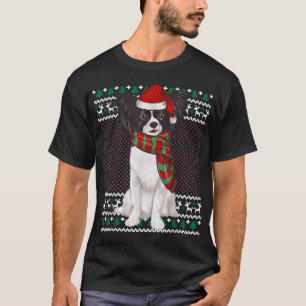 Xmas Papillon Dog Santa Hat Ugly Christmas T-Shirt