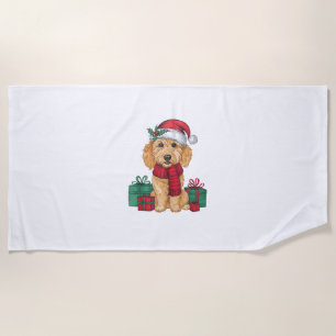Xmas Party Decoration Santa Goldendoodle Dog Chris Beach Towel