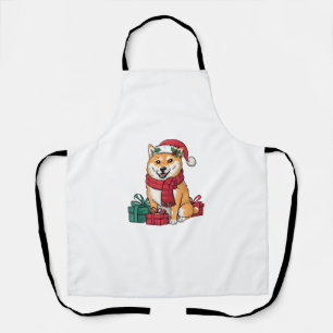 Xmas Party Decoration Santa Shiba Inu Dog Christma Apron