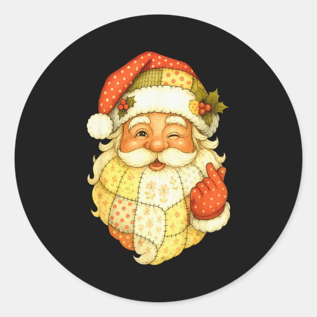 Xmas Patchwork Santa Claus Christmas Funny Mens Wo Classic Round Sticker (Front)
