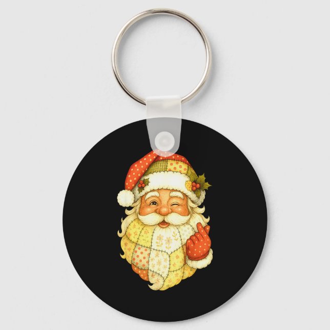 Xmas Patchwork Santa Claus Christmas Funny Mens Wo Keychain (Front)