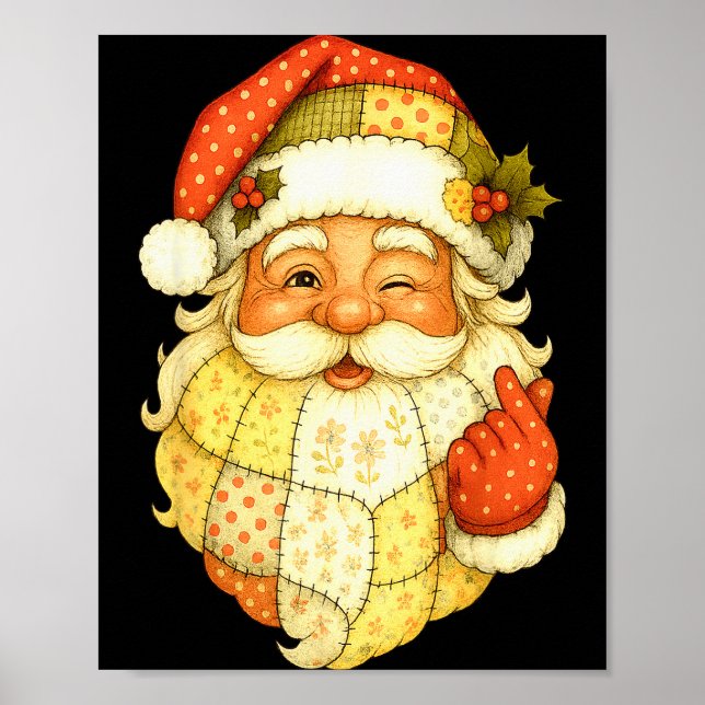 Xmas Patchwork Santa Claus Christmas Funny Mens Wo Poster (Front)