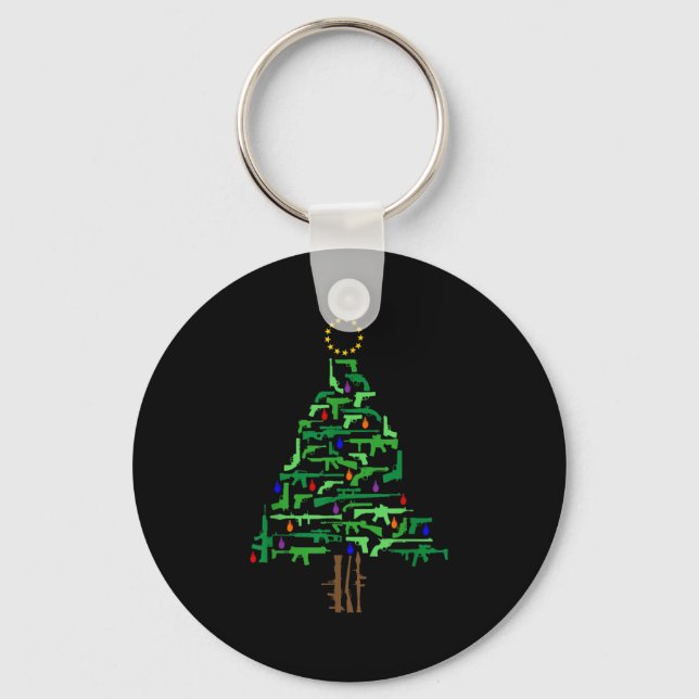 Xmas Patriotic 2nd Amendment Gun Christmas Tree  Keychain (Front)