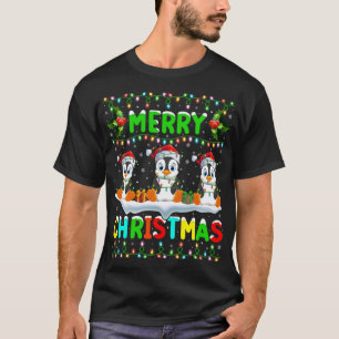 Xmas Penguin Bird Lighting Santa Hat Merry Christm T-Shirt