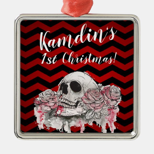 XMAS personnalisées Rose de crâne ornement goth Ch (Devant)