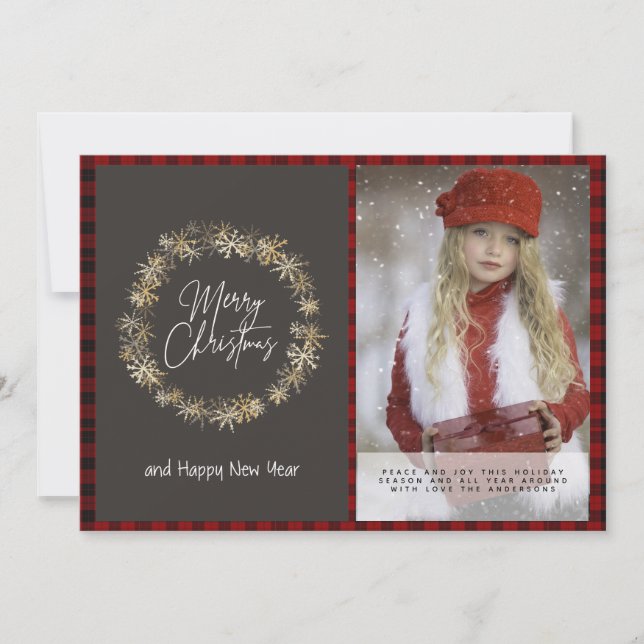 Xmas PHOTO Buffalo Plaid Modern Festive Simple 2 Card (Front)