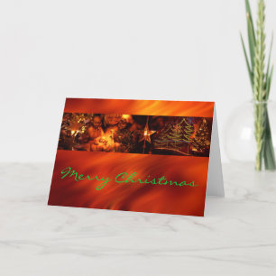 Xmas - Photo Stripe - Red / waves background Holiday Card