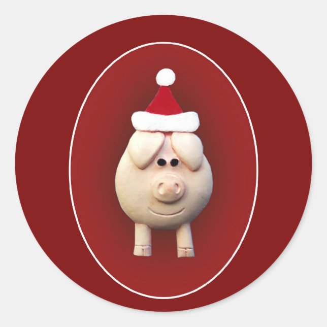 Xmas Piggy Classic Round Sticker (Front)