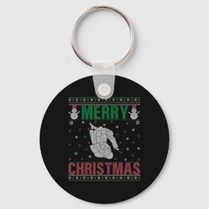 Xmas Pjs Matching Jiu Jitsu Fighter Ugly Christmas Keychain