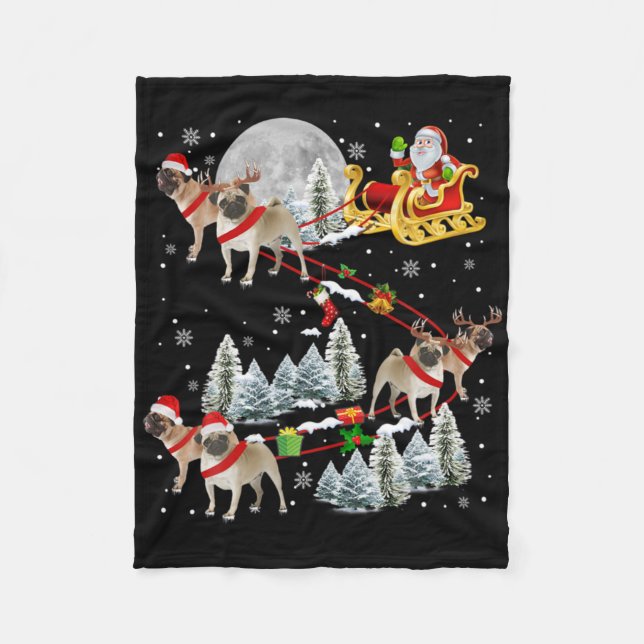 Xmas Pug Sledge Christmas Sledge Santa Dog  Fleece Blanket (Front)