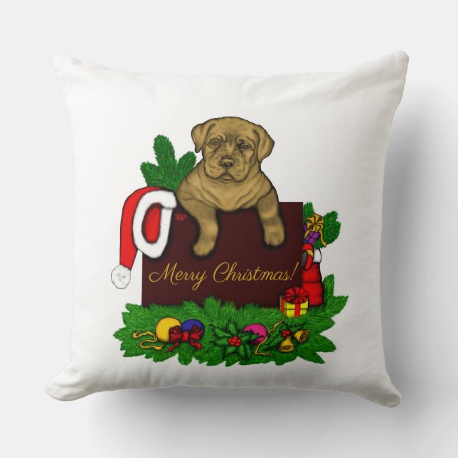 XMas Puppy Throw Pillow (Front)