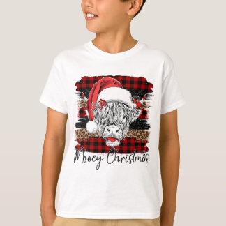Xmas Red Buffalo Plaid Cow Santa Claus Hat Mooey C T-Shirt