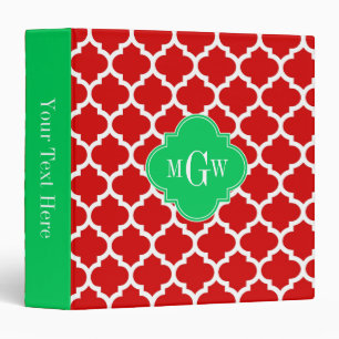 Xmas Red White Moroccan #5 Emerald Name Monogram Binder