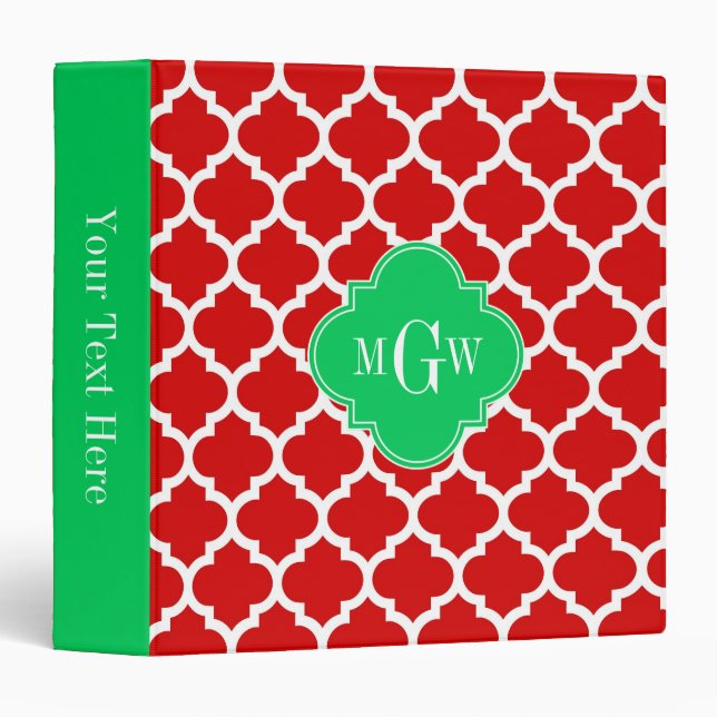 Xmas Red White Moroccan #5 Emerald Name Monogram Binder (Front/Spine)