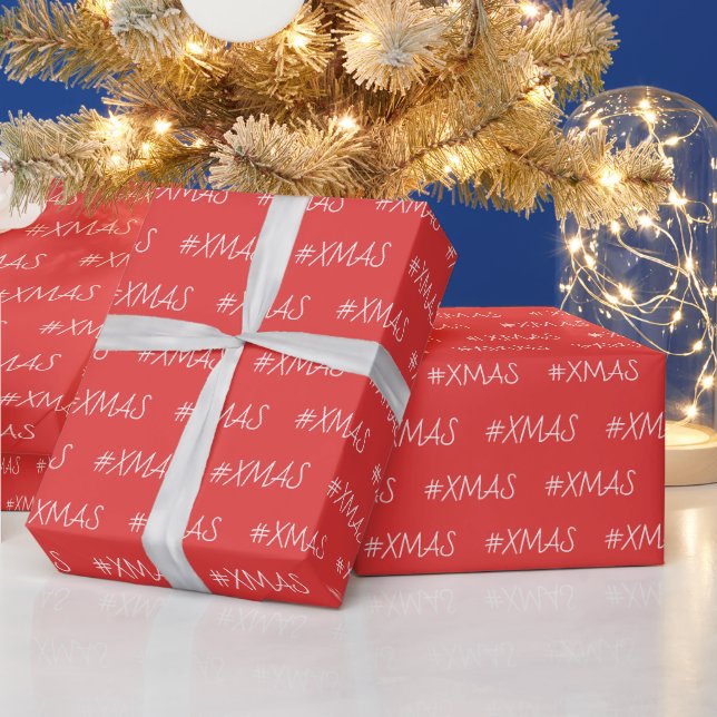 XMAS Red White Trendy Personalized Wrapping Paper (Holidays)