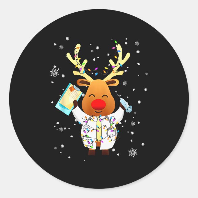 Xmas Reindeer Doctor Reindeer Lover Funny Christma Classic Round Sticker (Front)