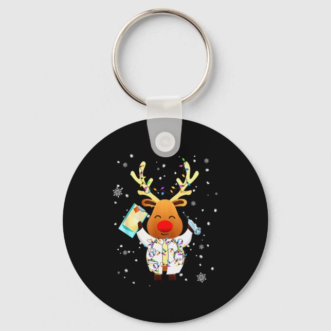 Xmas Reindeer Doctor Reindeer Lover Funny Christma Keychain (Front)