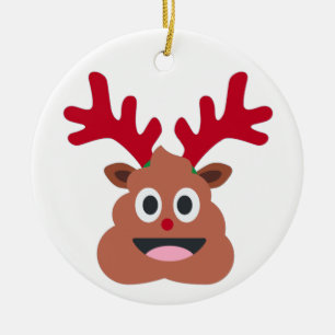 xmas reindeer poo emoji ceramic ornament