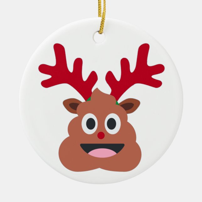 xmas reindeer poo emoji ceramic ornament (Front)