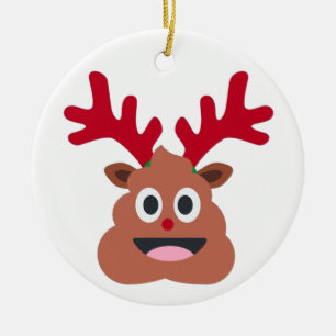 xmas reindeer poo emoji ceramic ornament