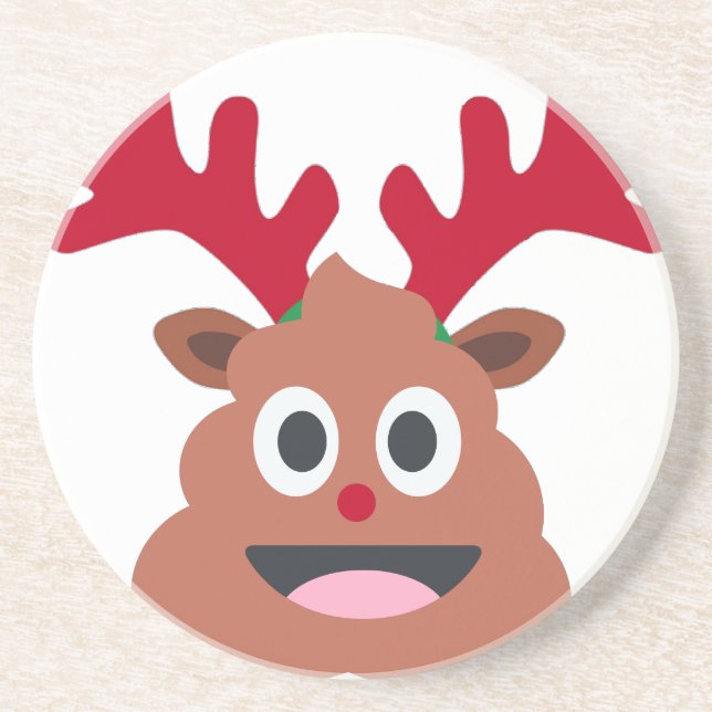 xmas reindeer poo emoji coaster (Front)