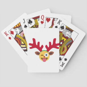 xmas reindeer wink emoji playing cards