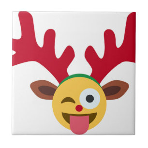 xmas reindeer wink emoji tile