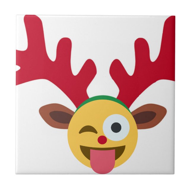 xmas reindeer wink emoji tile (Front)
