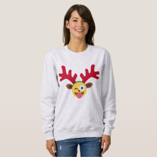 xmas rendeer wink emoji femmes sweatshirt