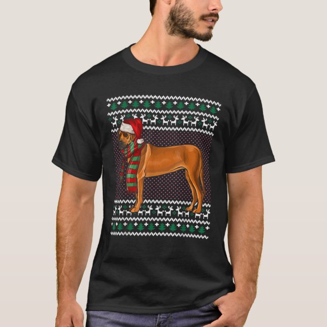Xmas Rhodesian Ridgeback Dog Santa Hat Ugly Christ T-Shirt (Front)