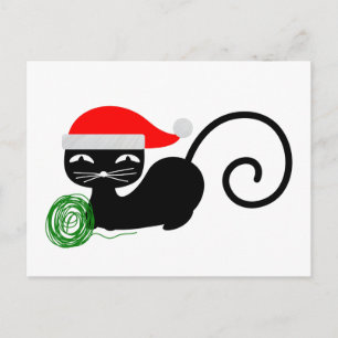 xmas santa cat holiday postcard