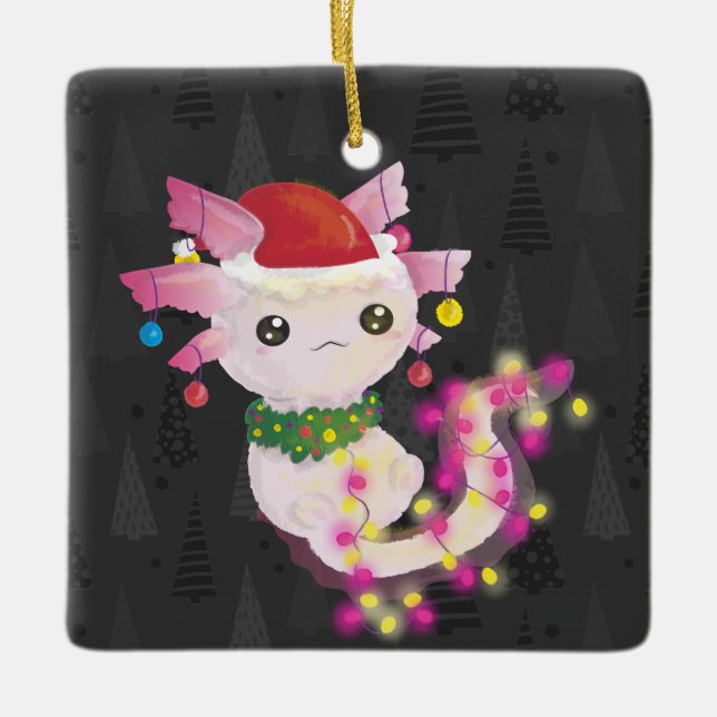 xmas santa claus axolotl ceramic ornament (Front)
