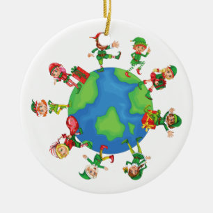 xmas santa claus elves ceramic ornament