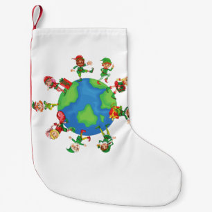 xmas santa claus elves small christmas stocking