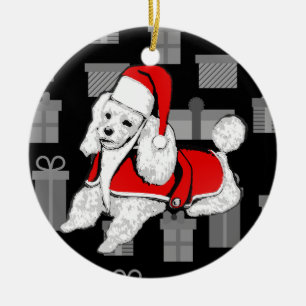 xmas santa claus poodle ceramic ornament