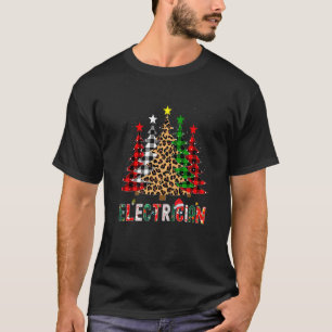 Xmas Santa Electrician Leopard Plaid Print Christm T-Shirt