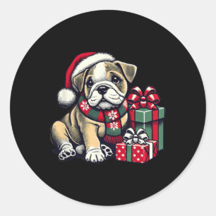 Xmas Santa Hat English Bulldog 1  Classic Round Sticker