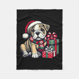 Xmas Santa Hat English Bulldog 1 Fleece Blanket