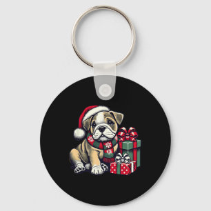 Xmas Santa Hat English Bulldog 1  Keychain