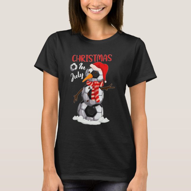 Xmas Santa Hat Football Snowman Christmas In July T-Shirt (Front)