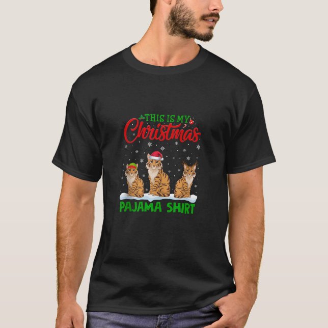 Xmas Santa Hat Reindeer Savannah Cat Christmas Paj T-Shirt (Front)