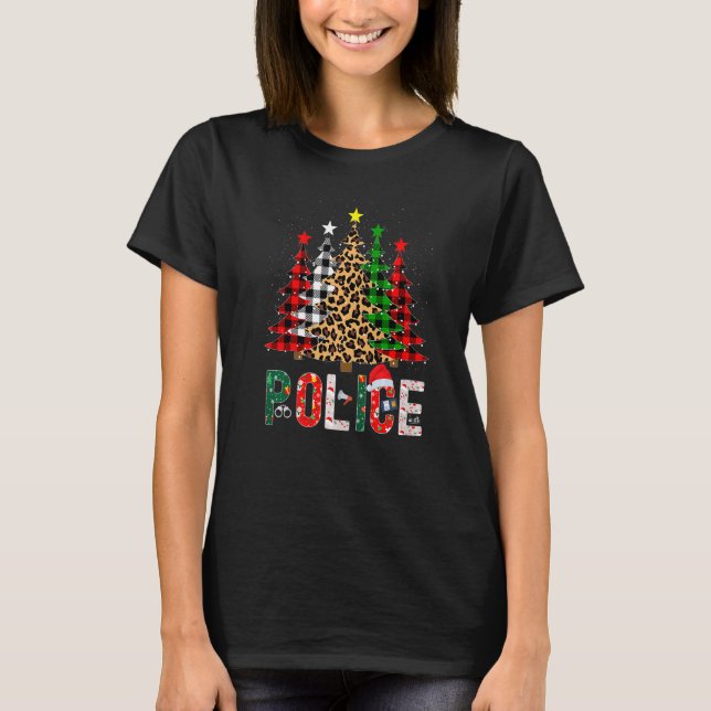 Xmas Santa Police Leopard Plaid Print Christmas Tr T-Shirt (Front)