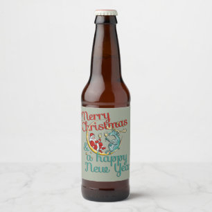 Xmas - SANTA & REINDEER - Christmas - New Year Beer Bottle Label
